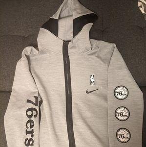 Men's Nike Grey 76ers Authentic Showtime Performance Full-Zip Hoodie Jacket